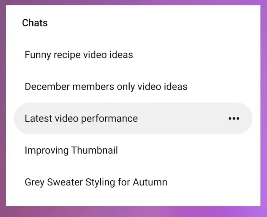KI-Labels, Nano Banana und Ask Studio: die YouTube-Updates für Marken - ask studio chats liste gespeicherte threads Ask Studio Listenansicht mit gespeicherten Gesprächen