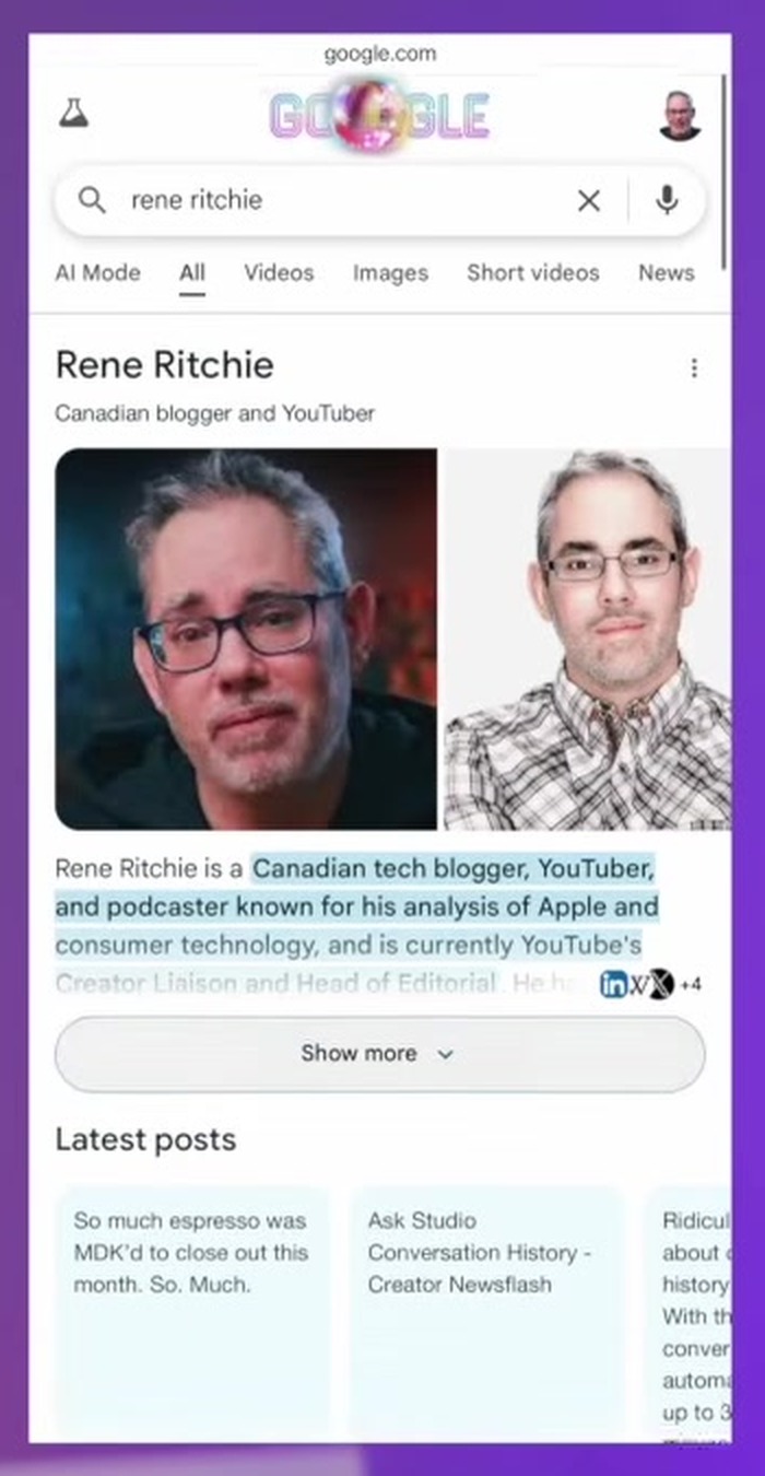 Search Profiles, neuer mobiler Player und Membership-Preise: die YouTube-Updates für Marken - google suche knowledge panel creator profil Google Search Profile mit Knowledge Panel in der Suche
