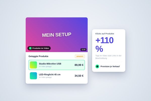 YouTube Shopping mit getaggten Amazon-Produkten in einem Video, Mockup fuer Marken