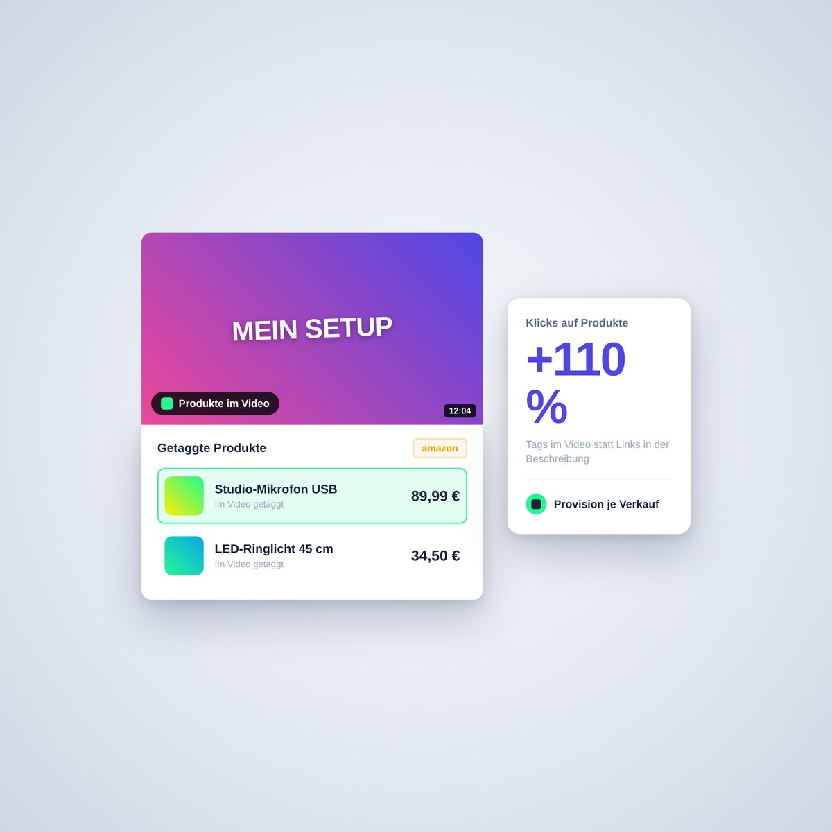 YouTube Shopping mit getaggten Amazon-Produkten in einem Video, Mockup fuer Marken