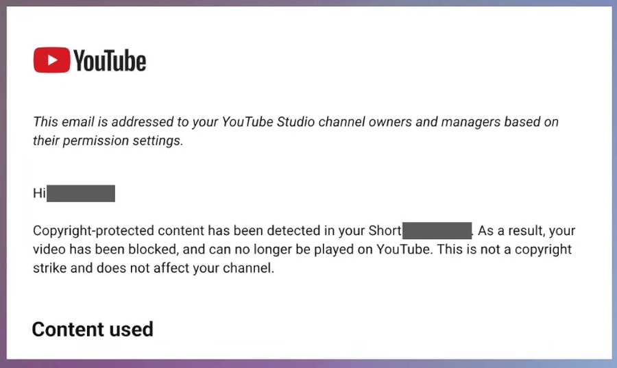 Google Search Profiles ab 35.000 Followern und Copyright-Mails für Channel Manager: die YouTube-Updates für Marken - youtube copyright mail channel manager YouTube-E-Mail zu einem Copyright-Claim, adressiert an Kanalinhaber und Channel Manager