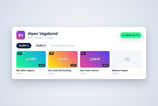YouTube Shows Feature: Serienseite mit Staffel und nummerierten Folgen auf der TV-Startseite