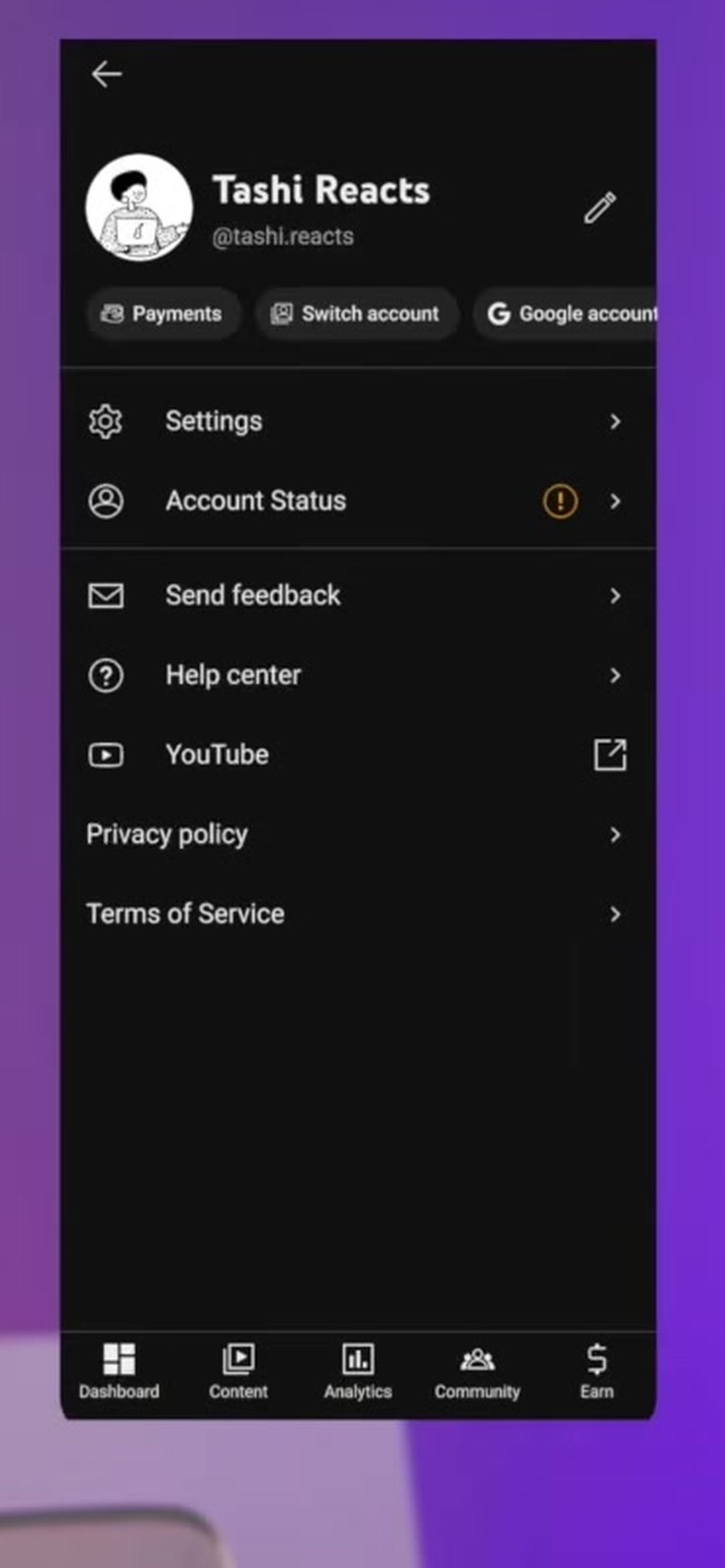 Account Status in der YouTube-Studio-App zeigt die Kanal-Gesundheit