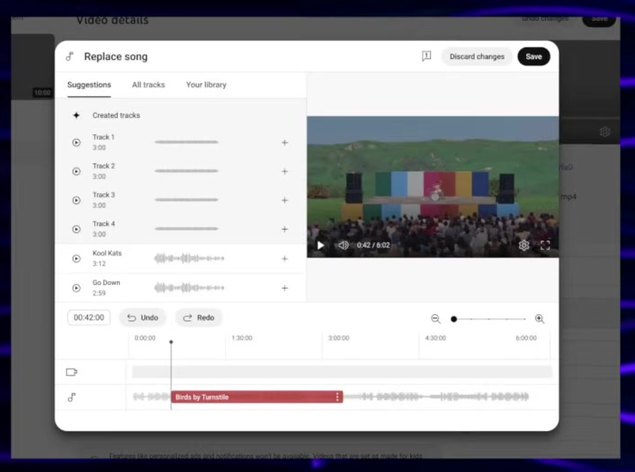 YouTube-Updates im Mai: Benachrichtigungen, KI-Instrumentals und Kommentarsuche - youtube studio replace song ki instrumentaltracks KI-generierte Instrumentaltracks im YouTube Studio Replace-Song-Tool